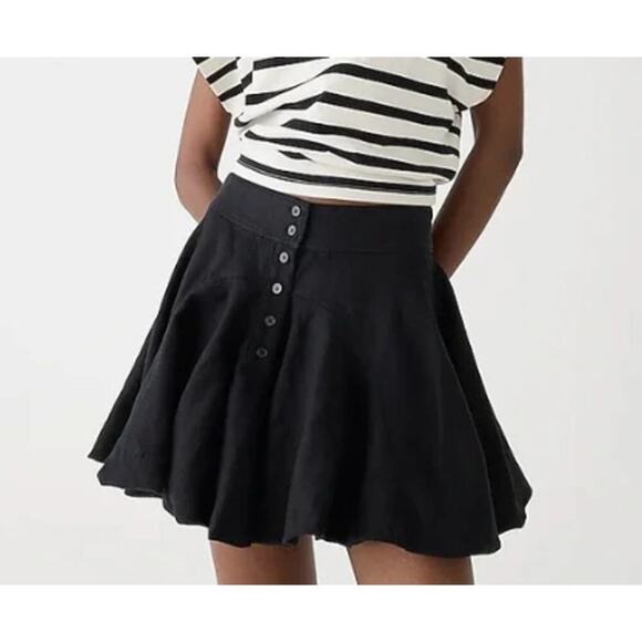 J. Crew Button Up Mini Skirt Black 100% Linen Flared Womens Plus Size 24 - Picture 1 of 6